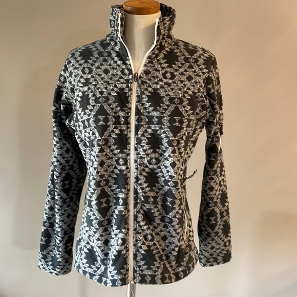 COLUMBIA women’s fleece zip up jacket Aztec tribal print gray white like new Med - Picture 1 of 13